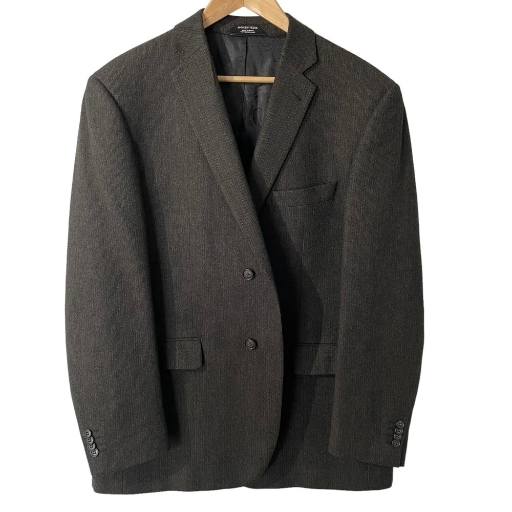 Andrew Fezza 100% Wool Blazer Mens 46 Regular Dark Grey Sport Coat Jacket EUC